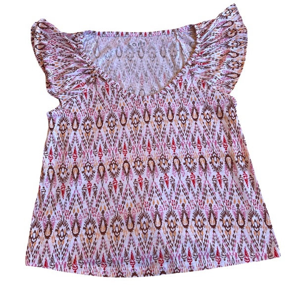 LOFT Tops - Loft Multi-Color Cotton Flutter Sleeve Top L NWT